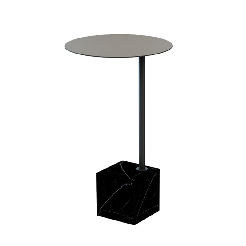 Metal Round Top Side Table 23.6" Tall Marble Pedestal End Table