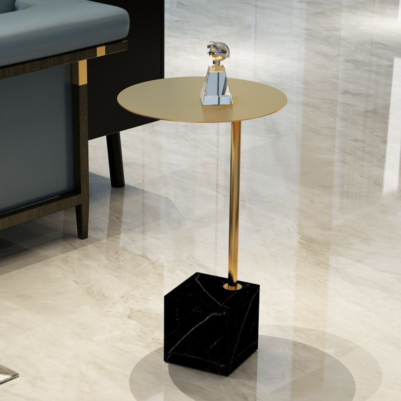 Metal Round Top Side Table 23.6" Tall Marble Pedestal End Table