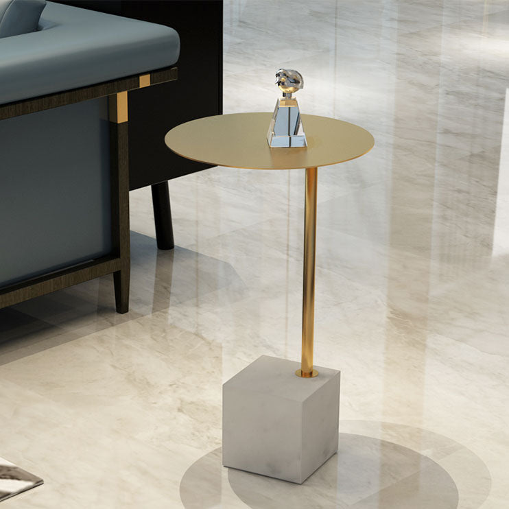 Metal Round Top Side Table 23.6" Tall Marble Pedestal End Table