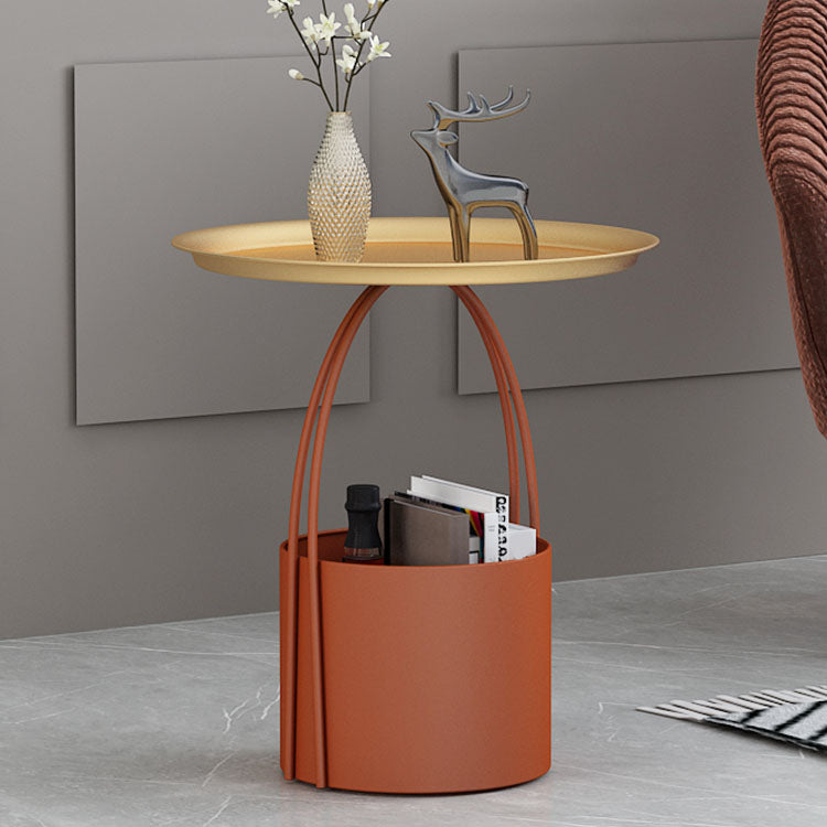 Round Tray Top Side Table Metal Pedestal End Table with Storage