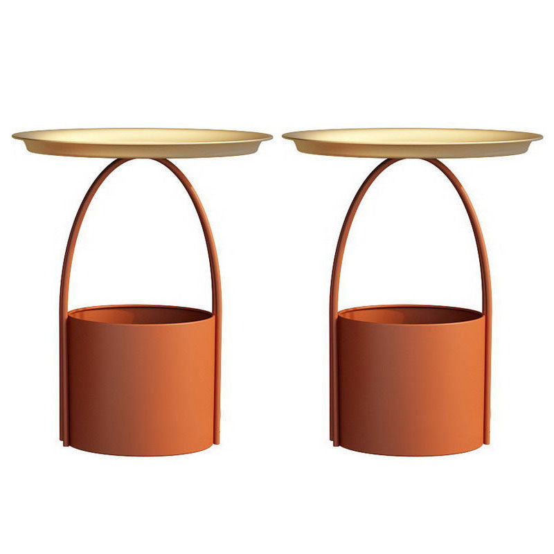 Round Tray Top Side Table Metal Pedestal End Table with Storage
