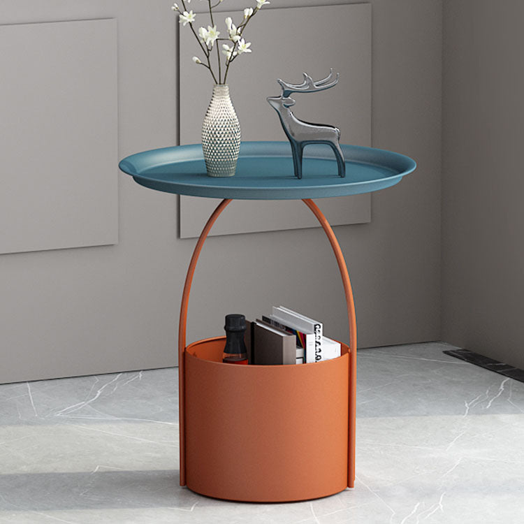 Round Tray Top Side Table Metal Pedestal End Table with Storage