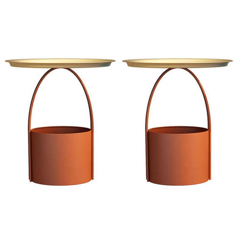 Round Tray Top Side Table Metal Pedestal End Table with Storage