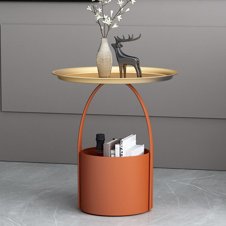 Round Tray Top Side Table Metal Pedestal End Table with Storage