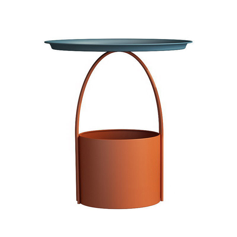 Round Tray Top Side Table Metal Pedestal End Table with Storage