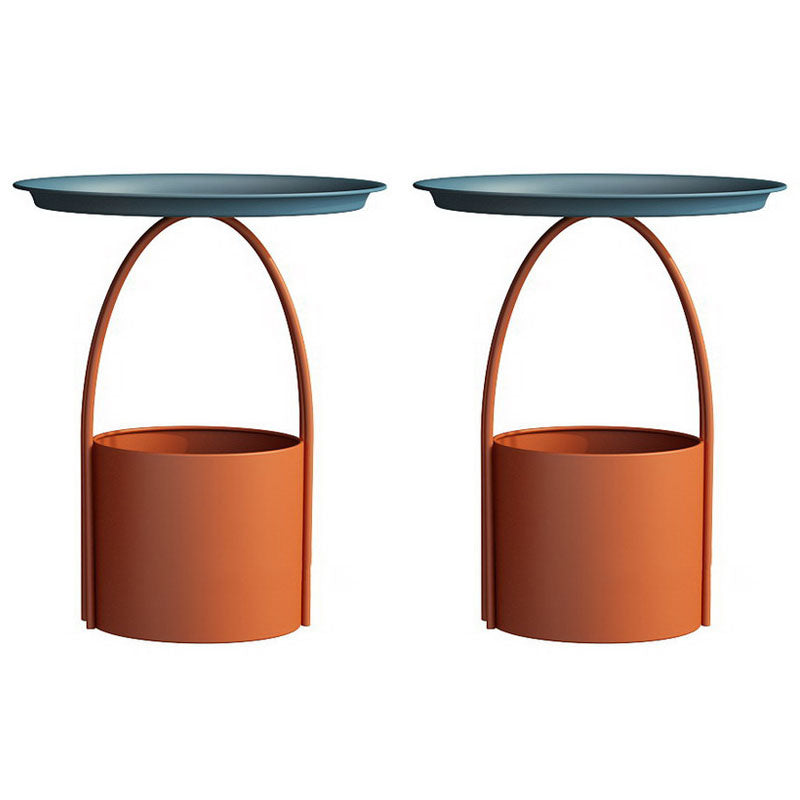 Round Tray Top Side Table Metal Pedestal End Table with Storage