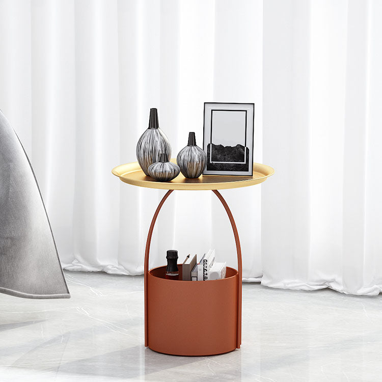 Round Tray Top Side Table Metal Pedestal End Table with Storage