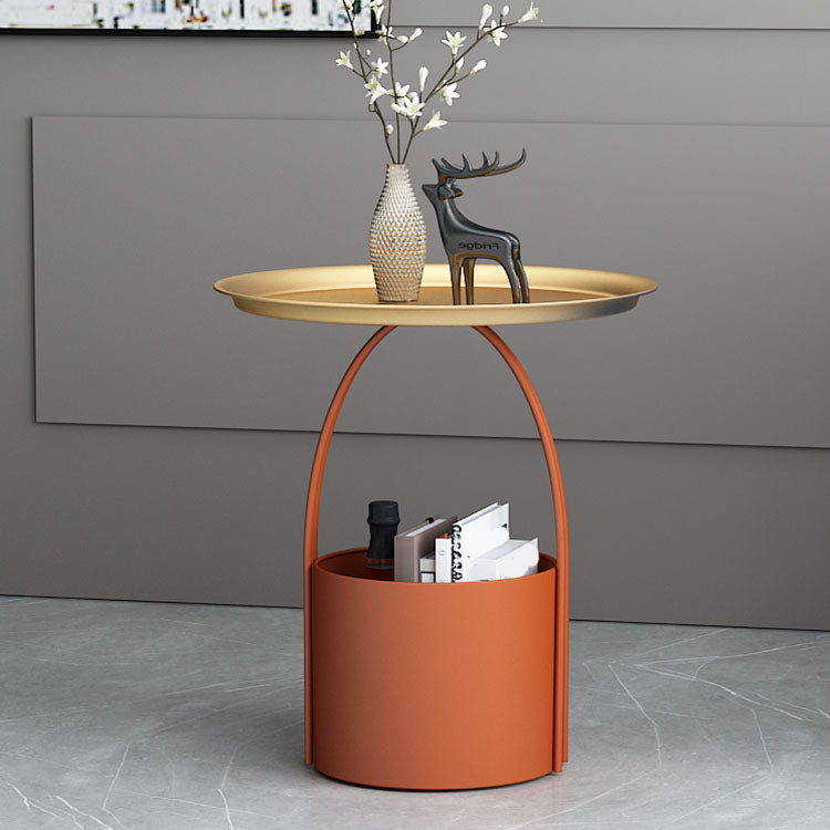 Round Tray Top Side Table Metal Pedestal End Table with Storage