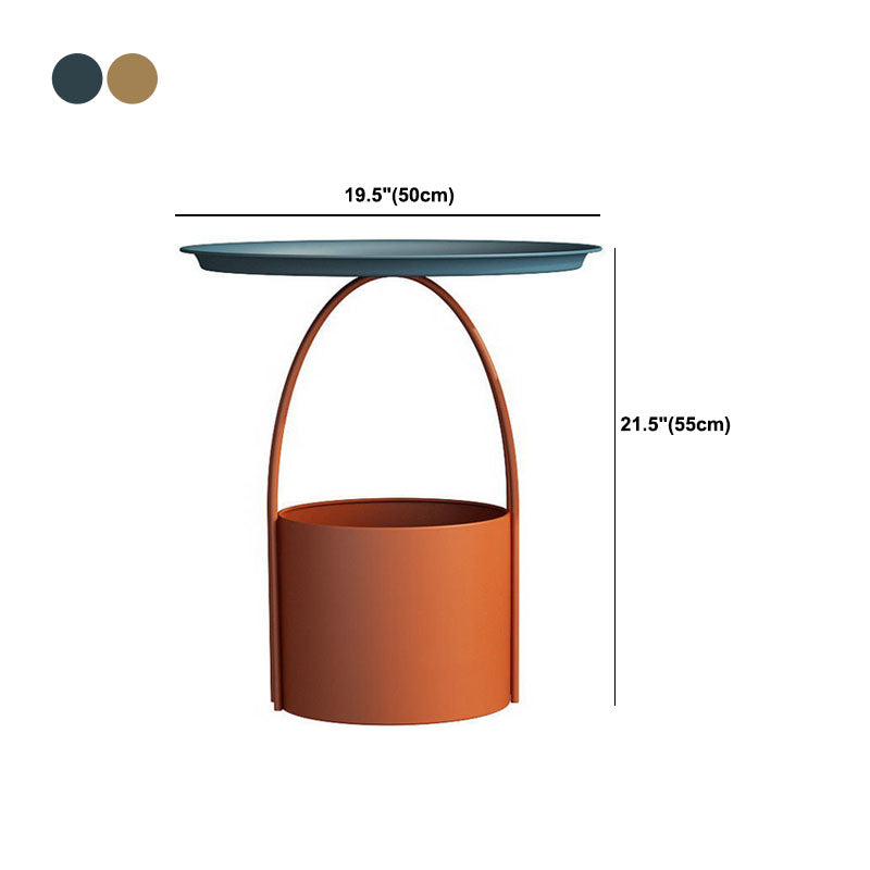 Round Tray Top Side Table Metal Pedestal End Table with Storage