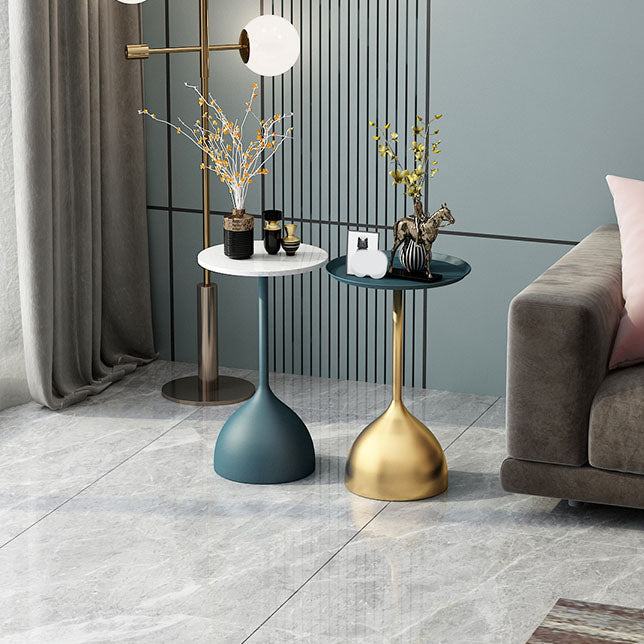 Mid-century Modern 24 " Tall Iron Pedestal End Table Round Tray Top Side Table