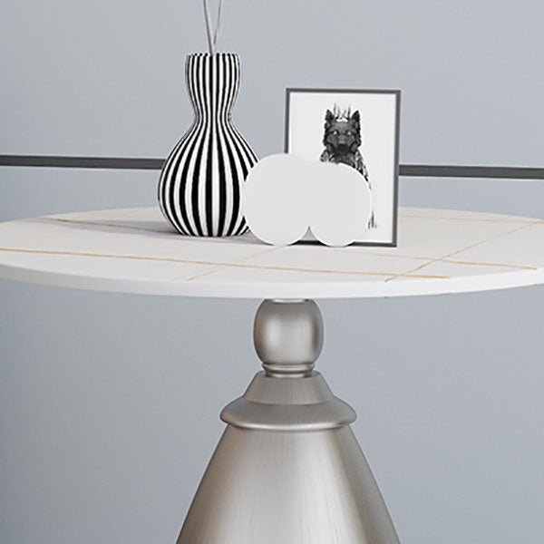 22.4" Tall Iron Pedestal End Table Modern Round Slate Top Side Table