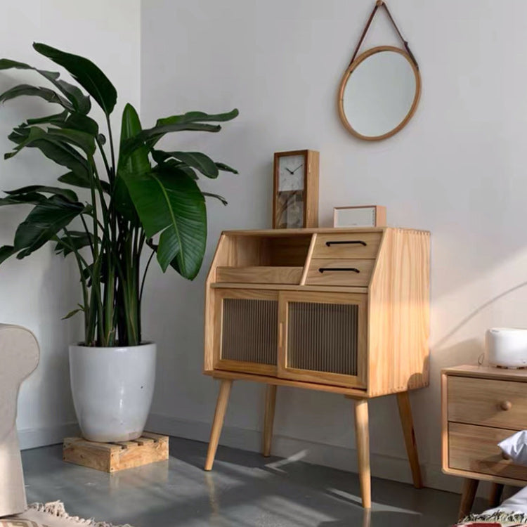 Mid-Century Modern Accent Cabinet with Glass Door and Shelf and 2 Drawers