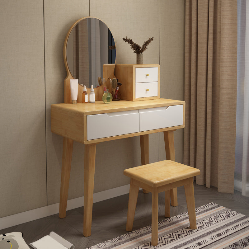 Scandinavian Vanity Makeup Table Set Solid Wood Dressing Table Stool Set