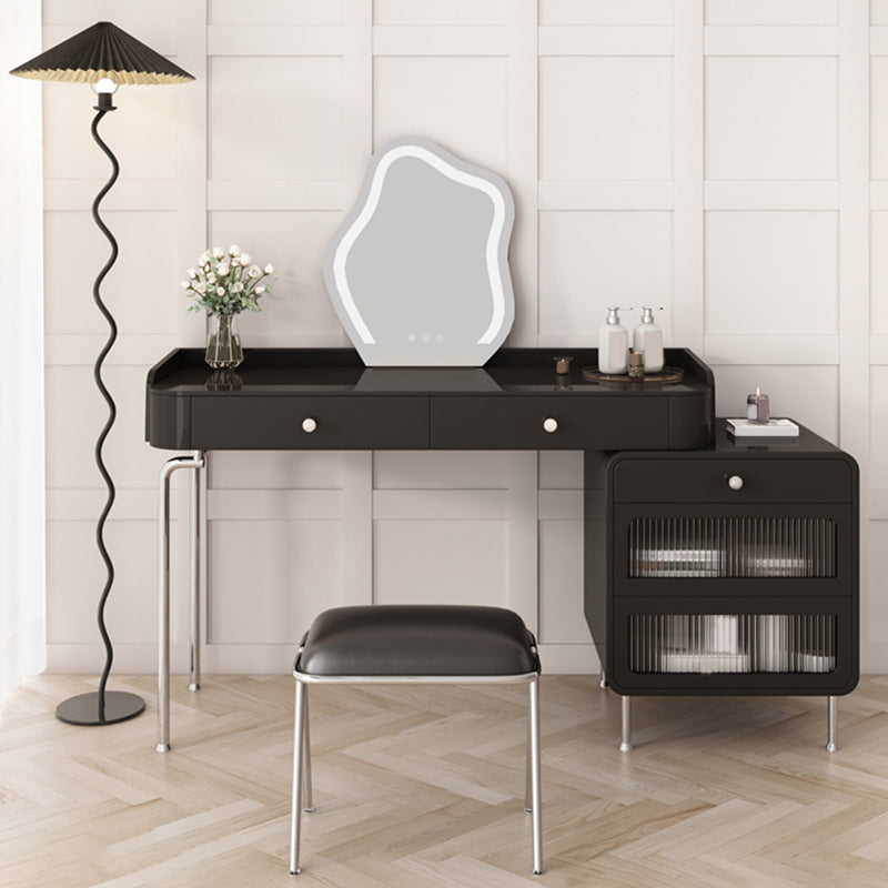 Glam Makeup Vanity Set with Glass Top, Black Vanity Dressing Table Set