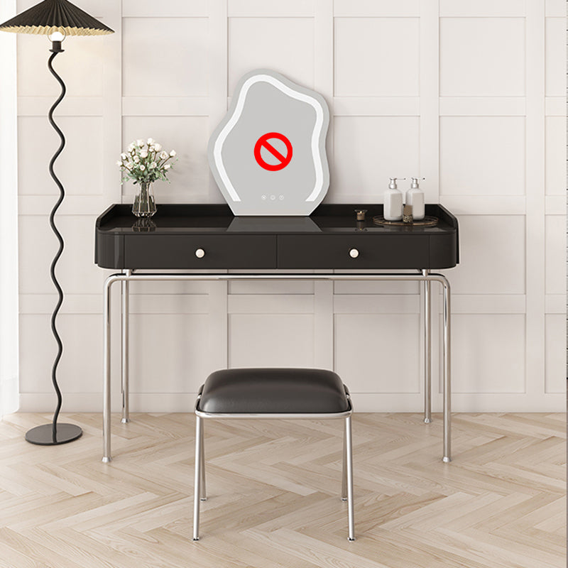 Glam Makeup Vanity Set with Glass Top, Black Vanity Dressing Table Set
