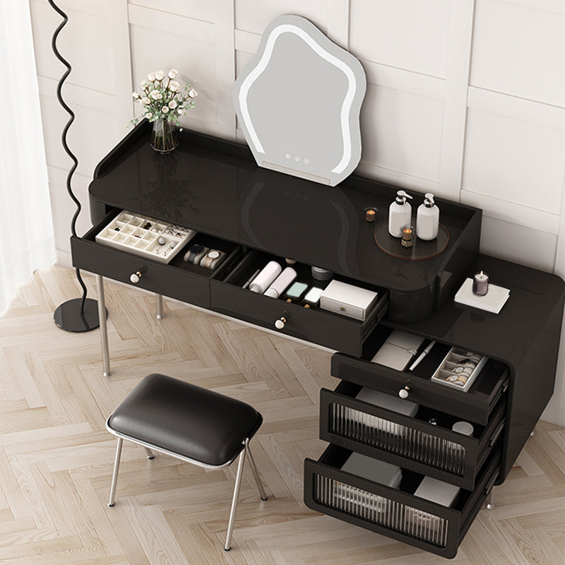 Glam Makeup Vanity Set with Glass Top, Black Vanity Dressing Table Set
