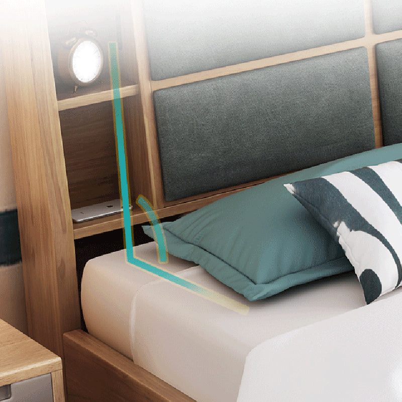 84.65 inch Wide Contemporary Bed Frame Rubberwood Bed with Storage