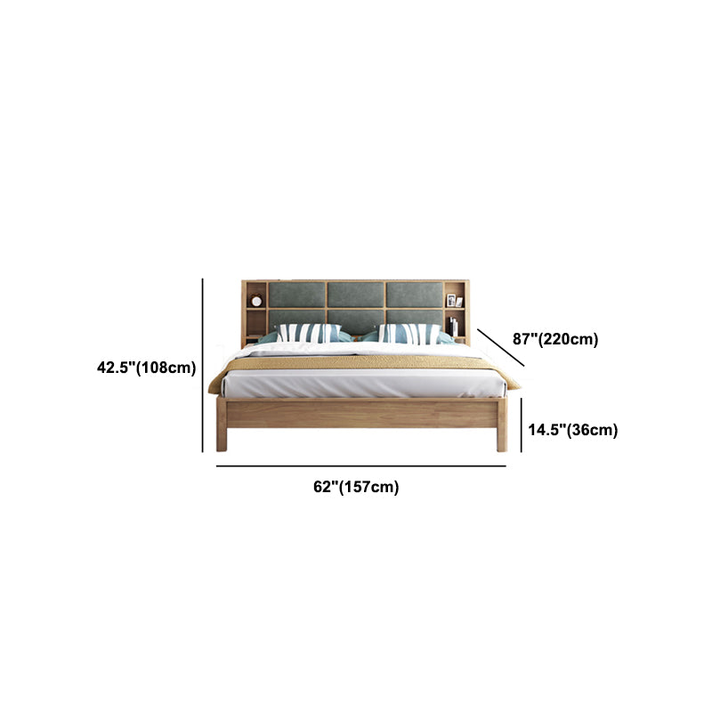 84.65 inch Wide Contemporary Bed Frame Rubberwood Bed with Storage
