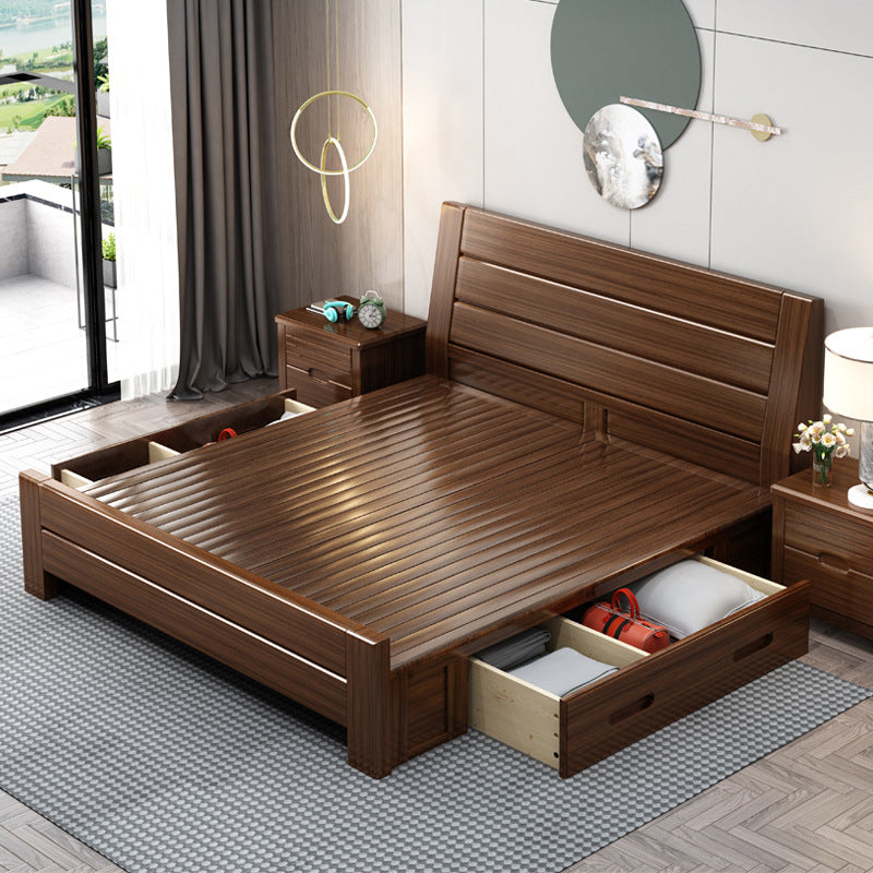 84.65 inch Wide Scandinavian Bed Frame Solid Wood Espresso Bed with Headboard