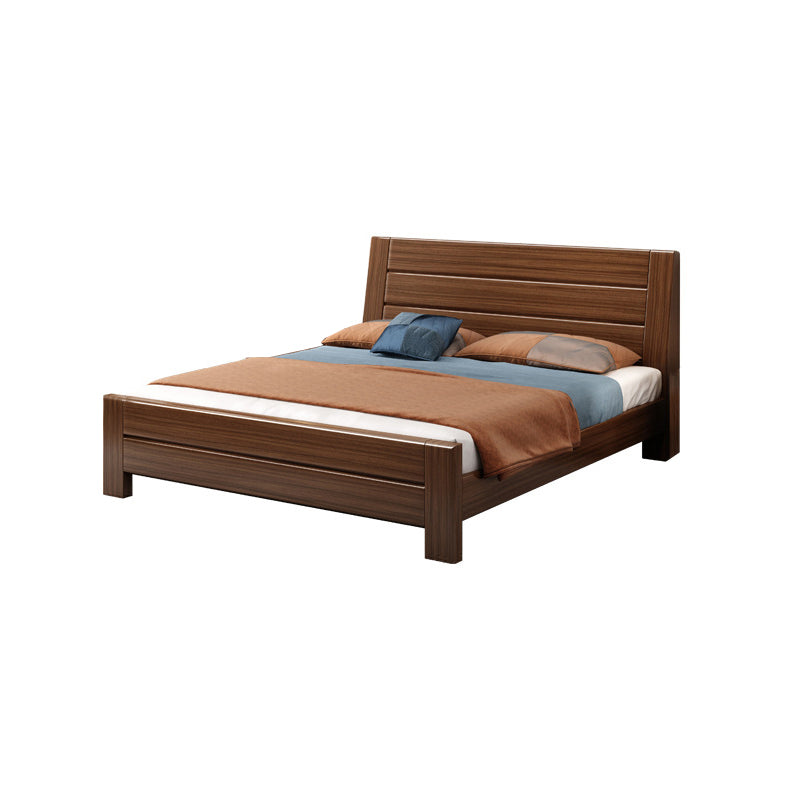 84.65 inch Wide Scandinavian Bed Frame Solid Wood Espresso Bed with Headboard