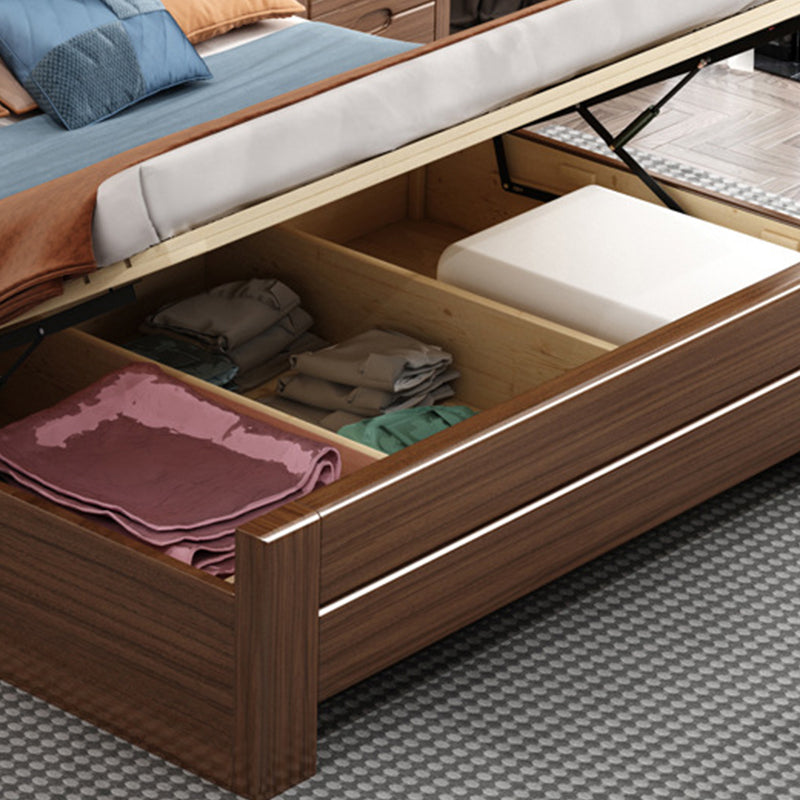 84.65 inch Wide Scandinavian Bed Frame Solid Wood Espresso Bed with Headboard