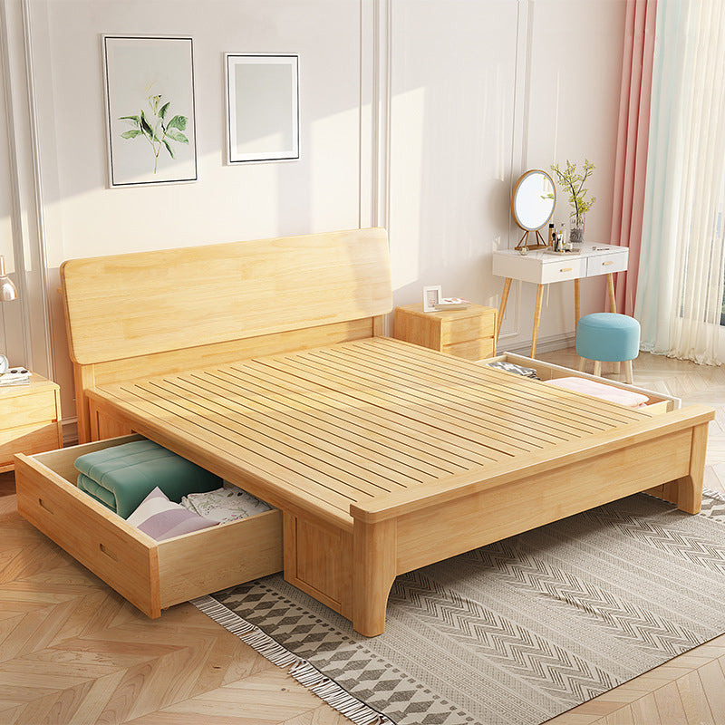84.65 inch Wide Scandinavian Bed Frame Solid Wood Standard Bed with Headboard