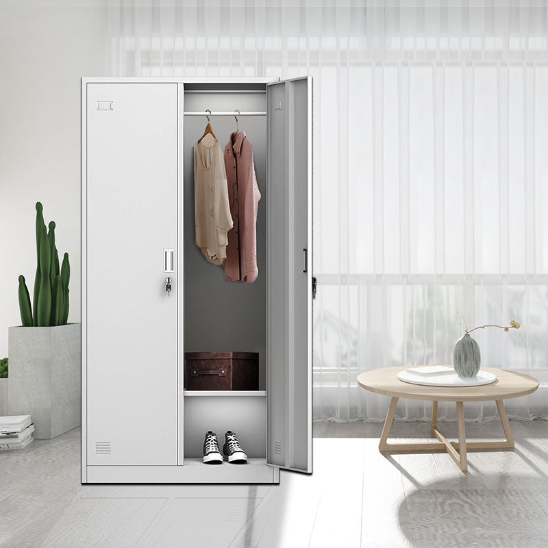 Contemporary Style Metal Wardrobe White Colour Soft Close Doors Wardrobe Closet