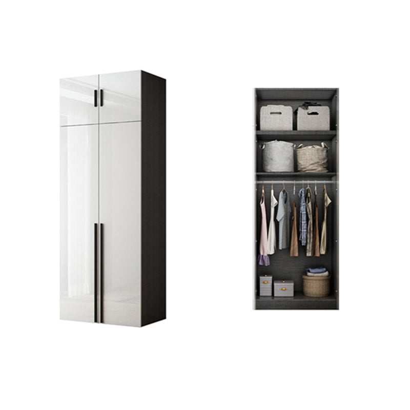 Mirrored Finish Cabinet with Hinged Doors Contemporary White Storage Cabinet