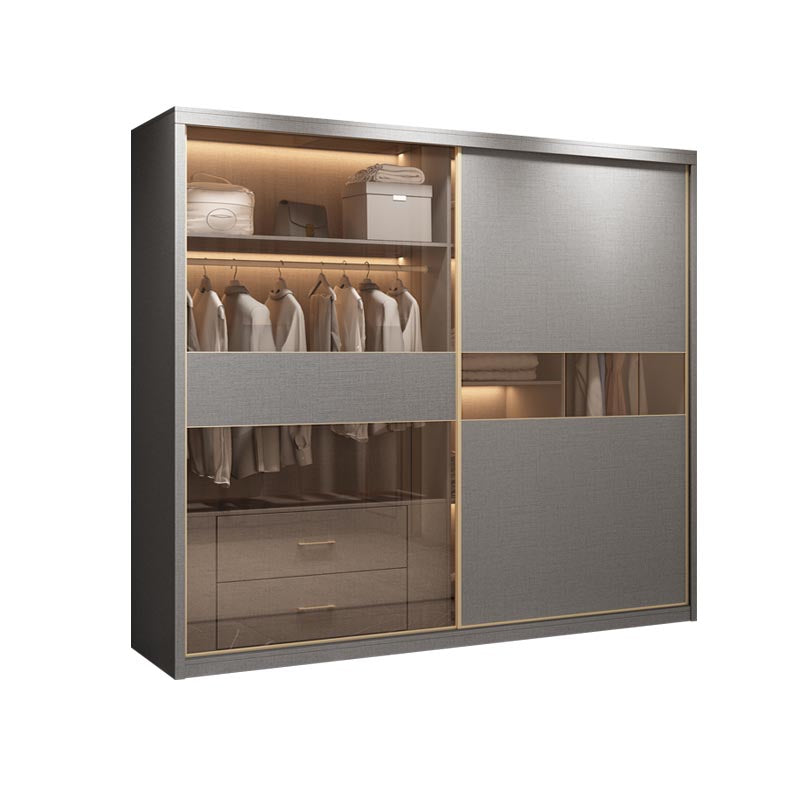 Contemporary Glass Wardrobe Gray Colour Wardrobe Closet with Garment Rod