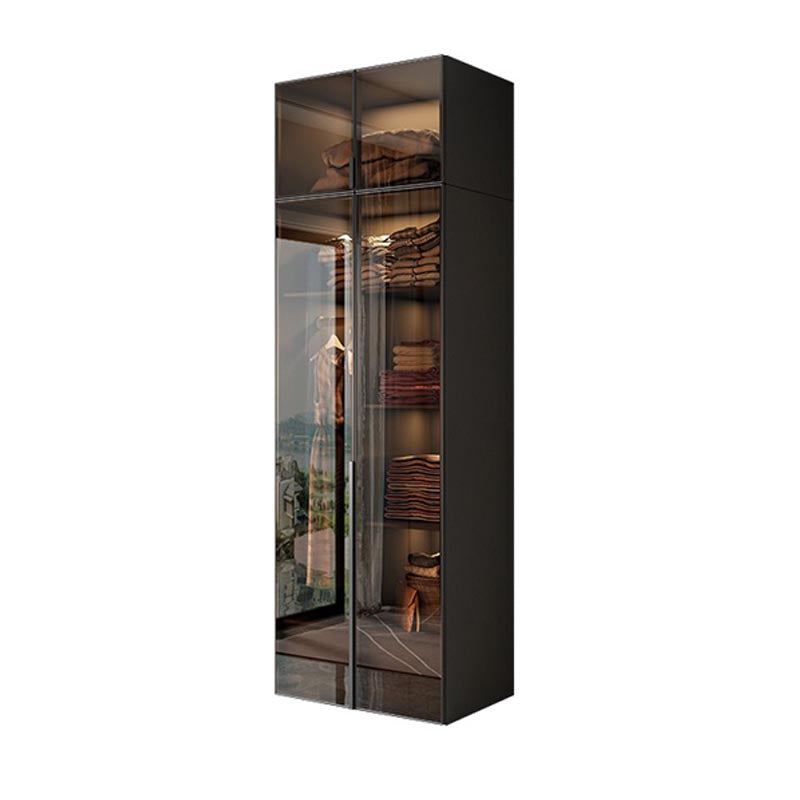 Brown Cabinet with Glass Doors Modern Hinged Door Wardrobe for Home