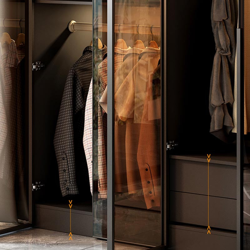 Brown Cabinet with Glass Doors Modern Hinged Door Wardrobe for Home