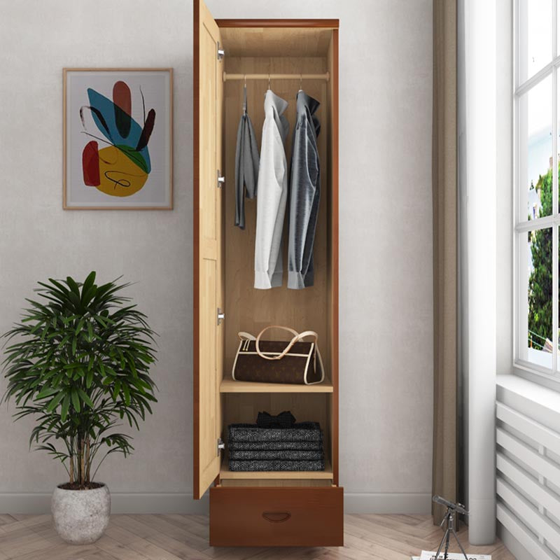 74.8"H Traditional Rubberwood Storage Cabinet with Garment Rod Matte Finish Cabinet
