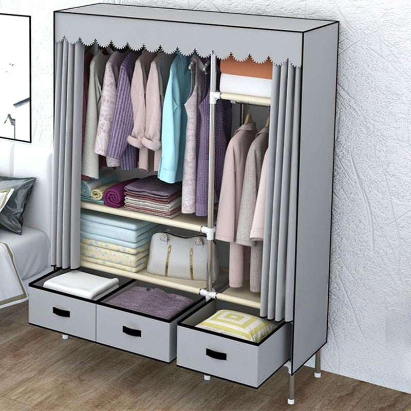 Contemporary Style Metal Wardrobe 1-Door Wardrobe Closet, 49.21" D x 17.72" W x 66.14" H