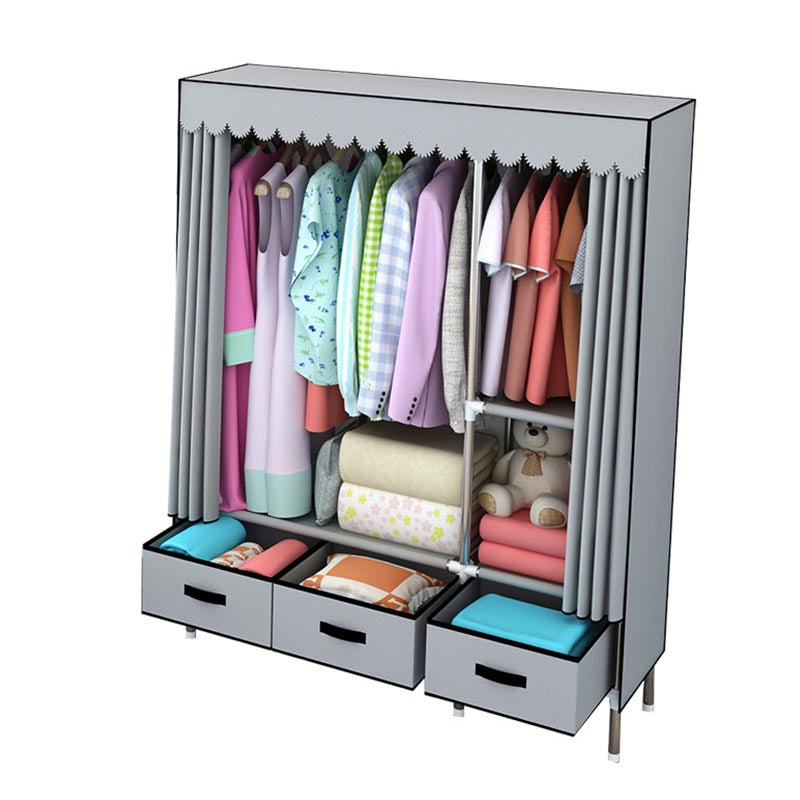 Contemporary Style Metal Wardrobe 1-Door Wardrobe Closet, 49.21" D x 17.72" W x 66.14" H