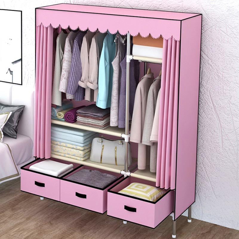 Contemporary Style Metal Wardrobe 1-Door Wardrobe Closet, 49.21" D x 17.72" W x 66.14" H