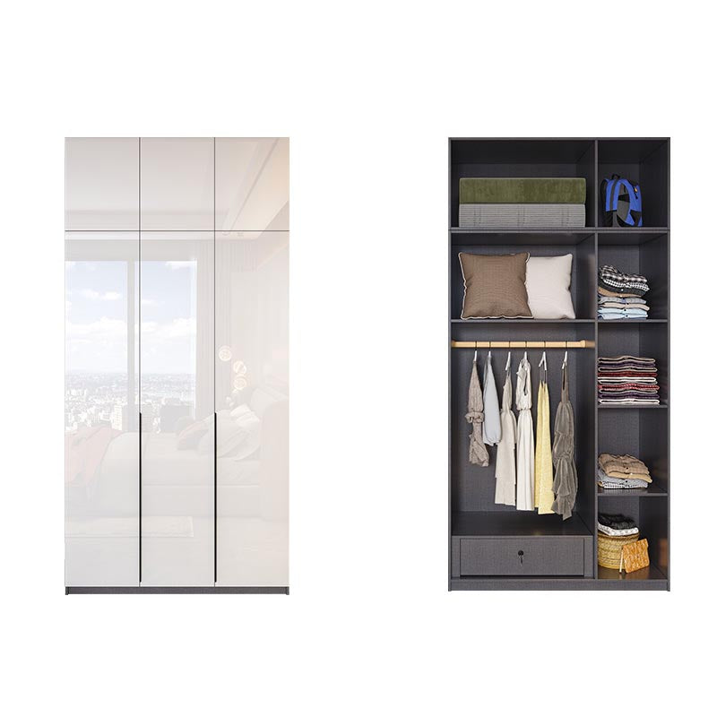 Contemporary Wooden Wardrobe White Colour Wardrobe Closet with Garment Rod