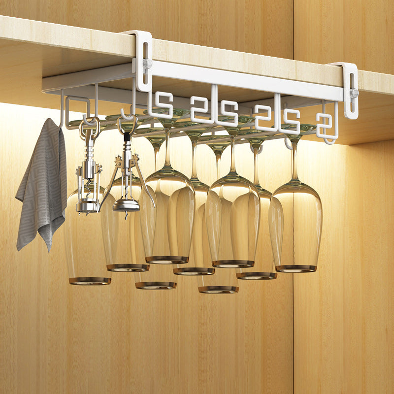 Metal Hanging Modern Wine Rack Wine Stemware Holder in Gold/White