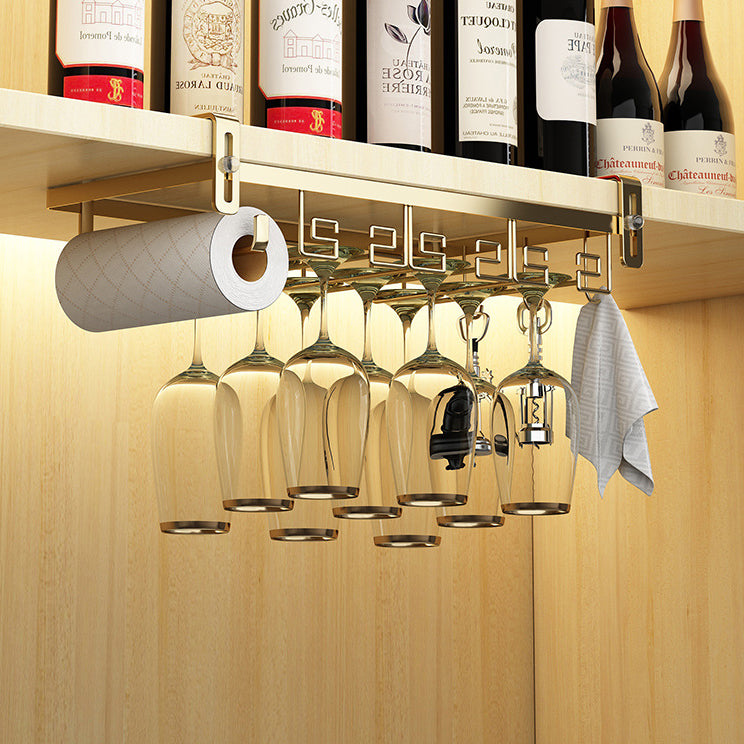 Metal Hanging Modern Wine Rack Wine Stemware Holder in Gold/White