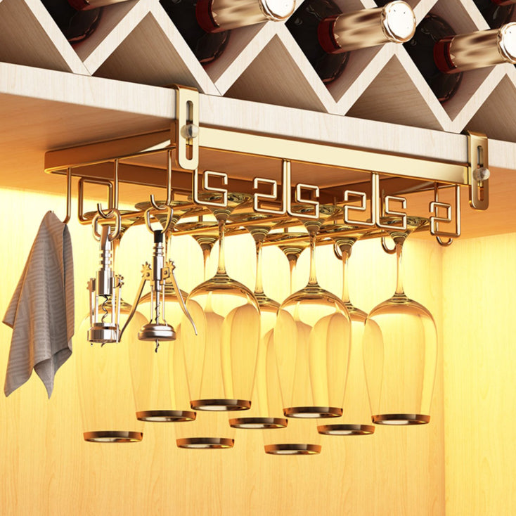 Metal Hanging Modern Wine Rack Wine Stemware Holder in Gold/White