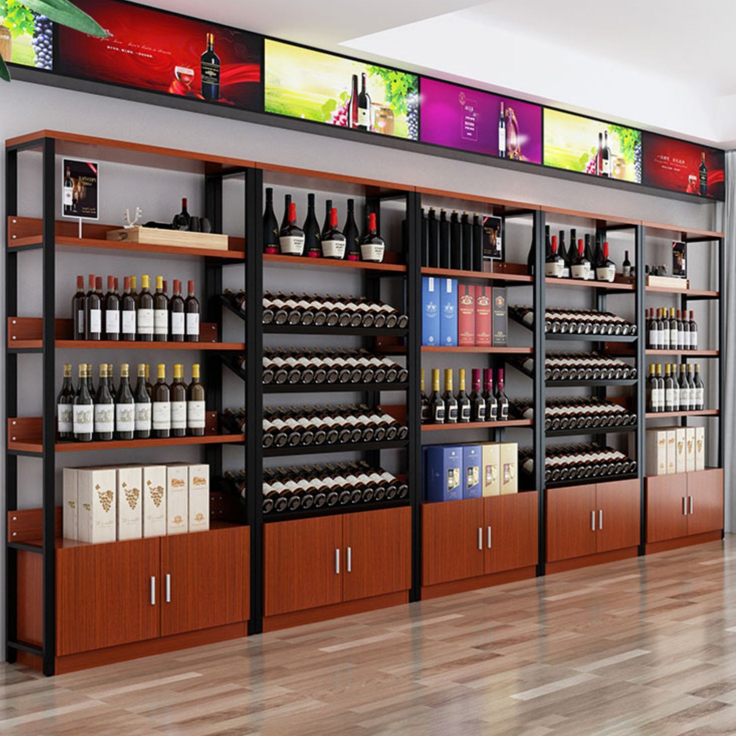 Modern Wine Bottle Holder Wood and Metal Bottle Wine Rack with Shelf