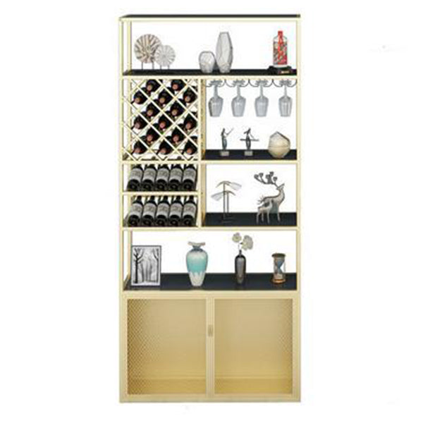 Industrial Freestanding Wine Bottle & Glass Rack Metal Bottle Holder with Shelf
