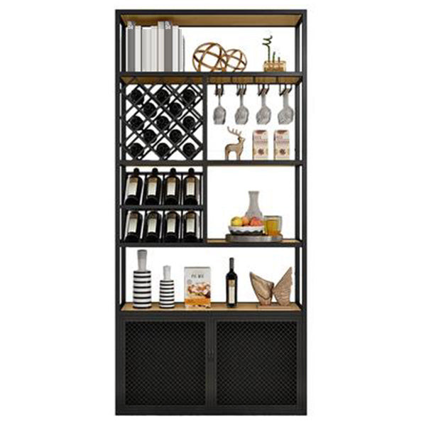 Industrial Freestanding Wine Bottle & Glass Rack Metal Bottle Holder with Shelf