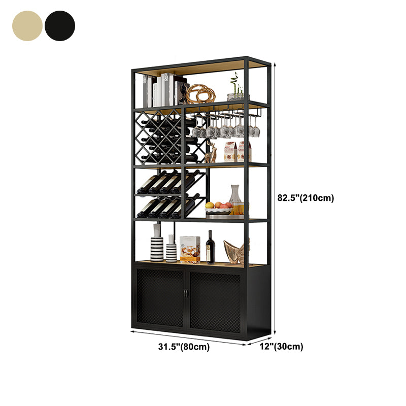 Industrial Freestanding Wine Bottle & Glass Rack Metal Bottle Holder with Shelf