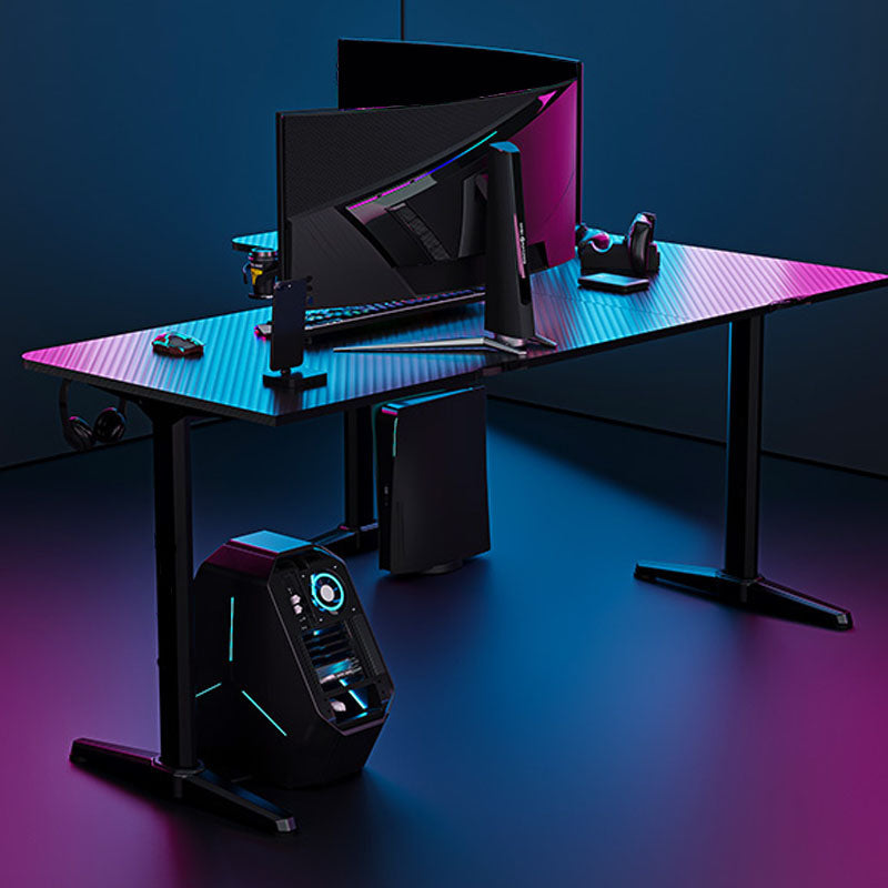 Home Industrial L-Shape Gaming Desk Wooden Writing Desk With Metal Legs