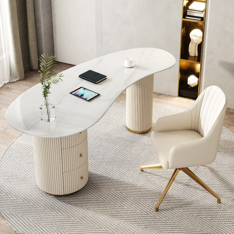 Glam Irregular Shaped Writing Desk Sintered Stone Desk with Three Drawers