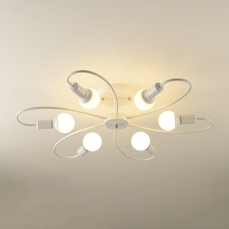 Industrial Style Iron Ceiling Light Curve Shape Colorful Ceiling Lamp for Bedroom