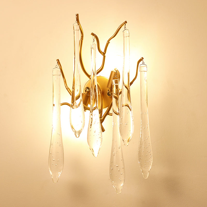 Postmodern Style Crystal Wall Light Branch Shape 10" Wide Wall Sconce for Living Room