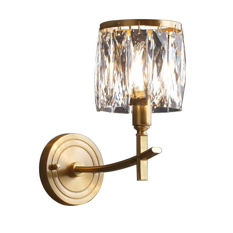 Postmodern Style Crystal Wall Light Gold Drum Shape Wall Sconce for Living Room