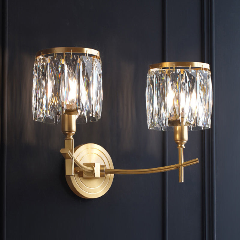 Postmodern Style Crystal Wall Light Gold Drum Shape Wall Sconce for Living Room