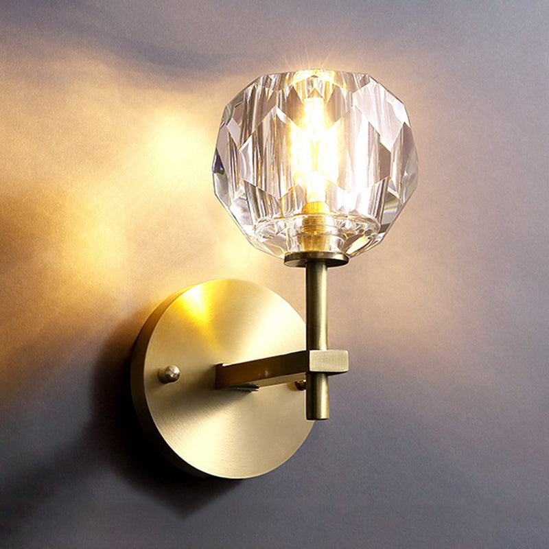 Nordic Brass Wall Light Globe Gold 4.5" Wide Wall Sconce with Crystal for Living Room